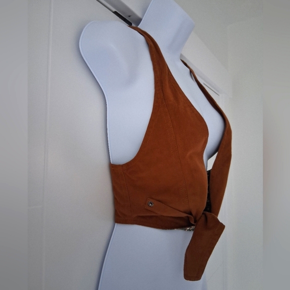 Zara/ Brown Vegan Suede/ Floral Lining Vest/ Size US M - Picture 8 of 13